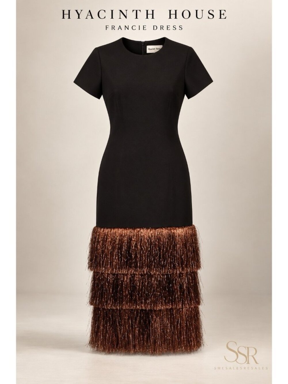 Hyacinth House Francie Black Copper Fringe Midi Dress Size S Cocktail Party